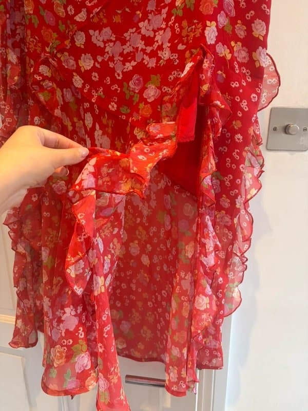 ASOS Design ASOS design red floral chiffon ruffled skirt - size 12 petite