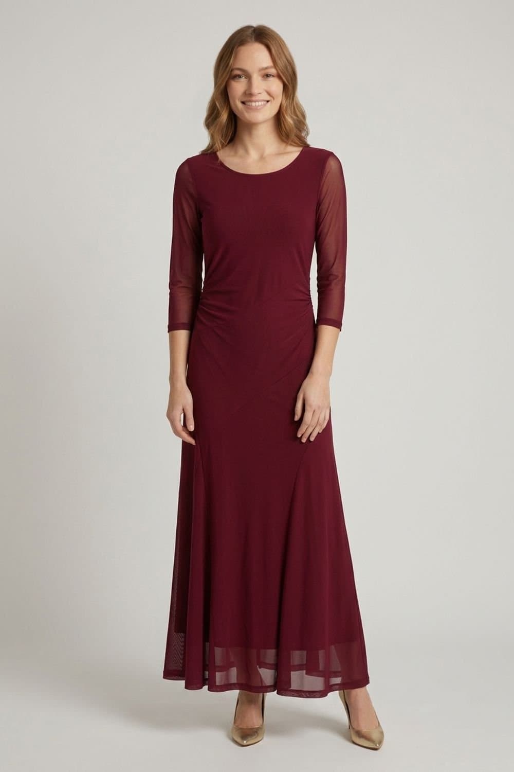 Izabel London Izabel London Women's Semi Sheer Layered 3/4 Sleeve Maxi Dress in Red