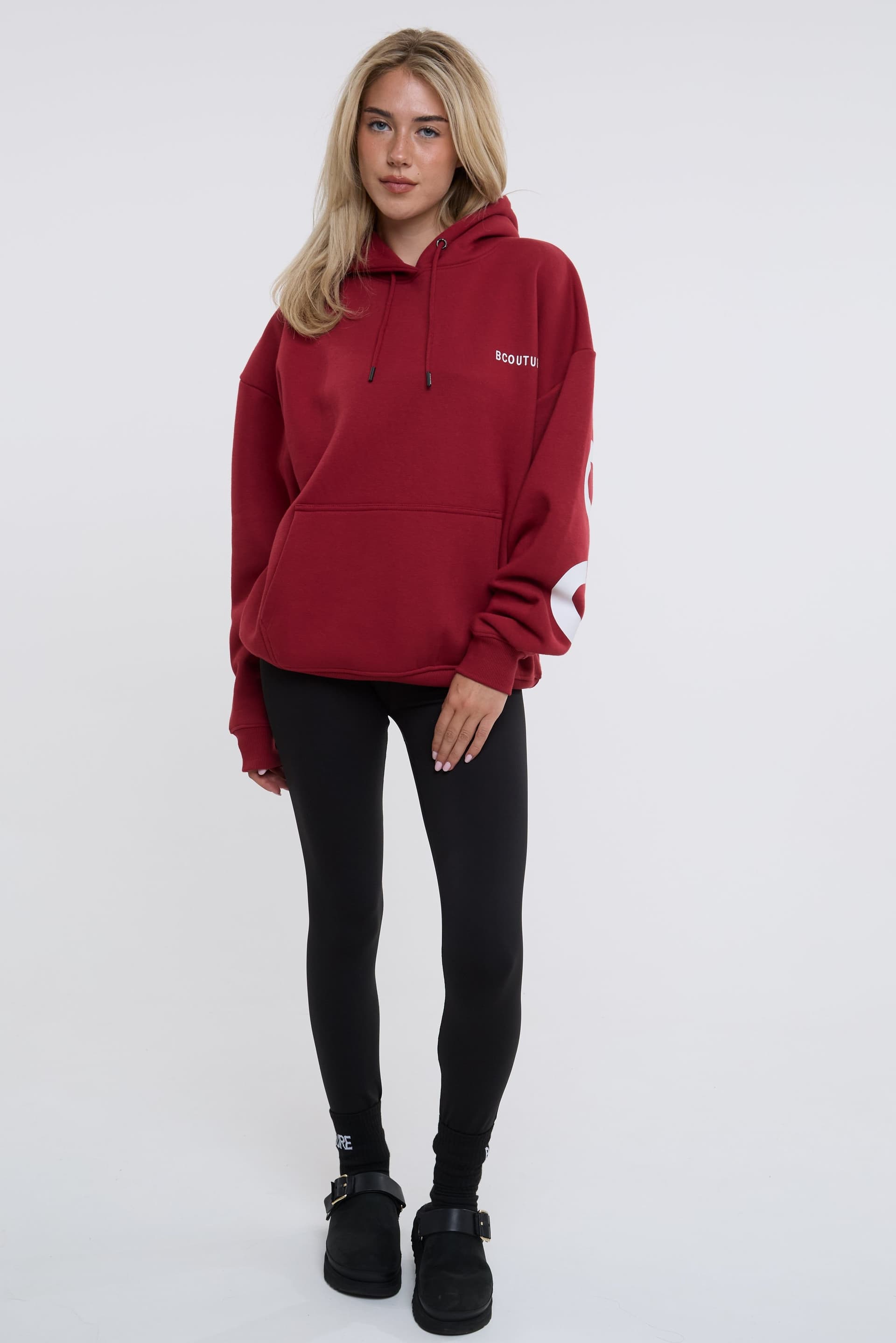 BCouture BCouture Women's Leggings & Oversized Hoodie Set in Dark Red