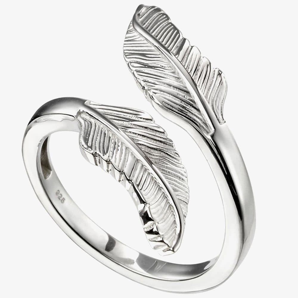T.H.Baker T.H.Baker Women's Sterling Silver Double Feather Wrap-Around Ring