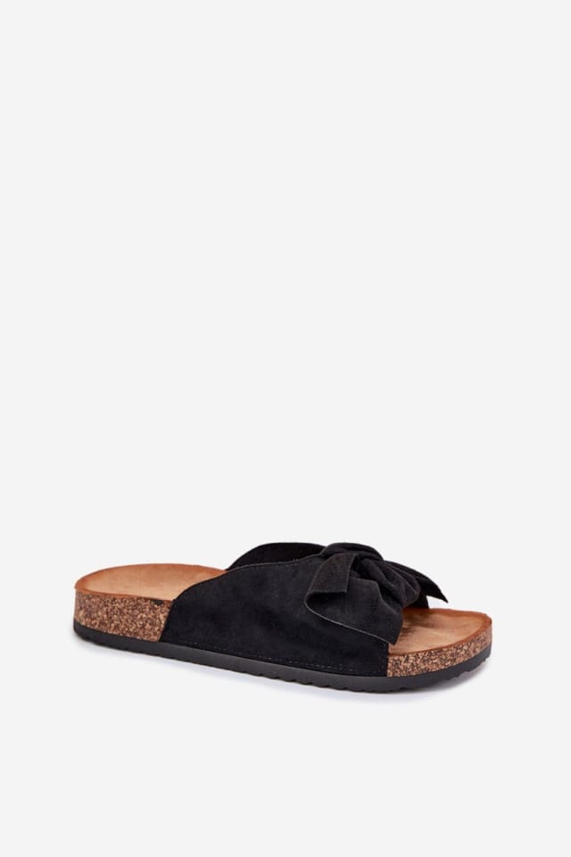 Love Lace Love Lace Women's Bow Front Cork Sole Suede Sandals Contoured Insole Flip Flops in Black - 2