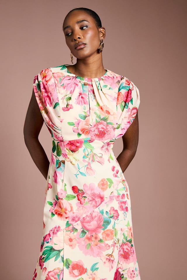 Coast Coast Women's Cap Sleeve Floral Chiffon Midi Dress in Ivory - 2