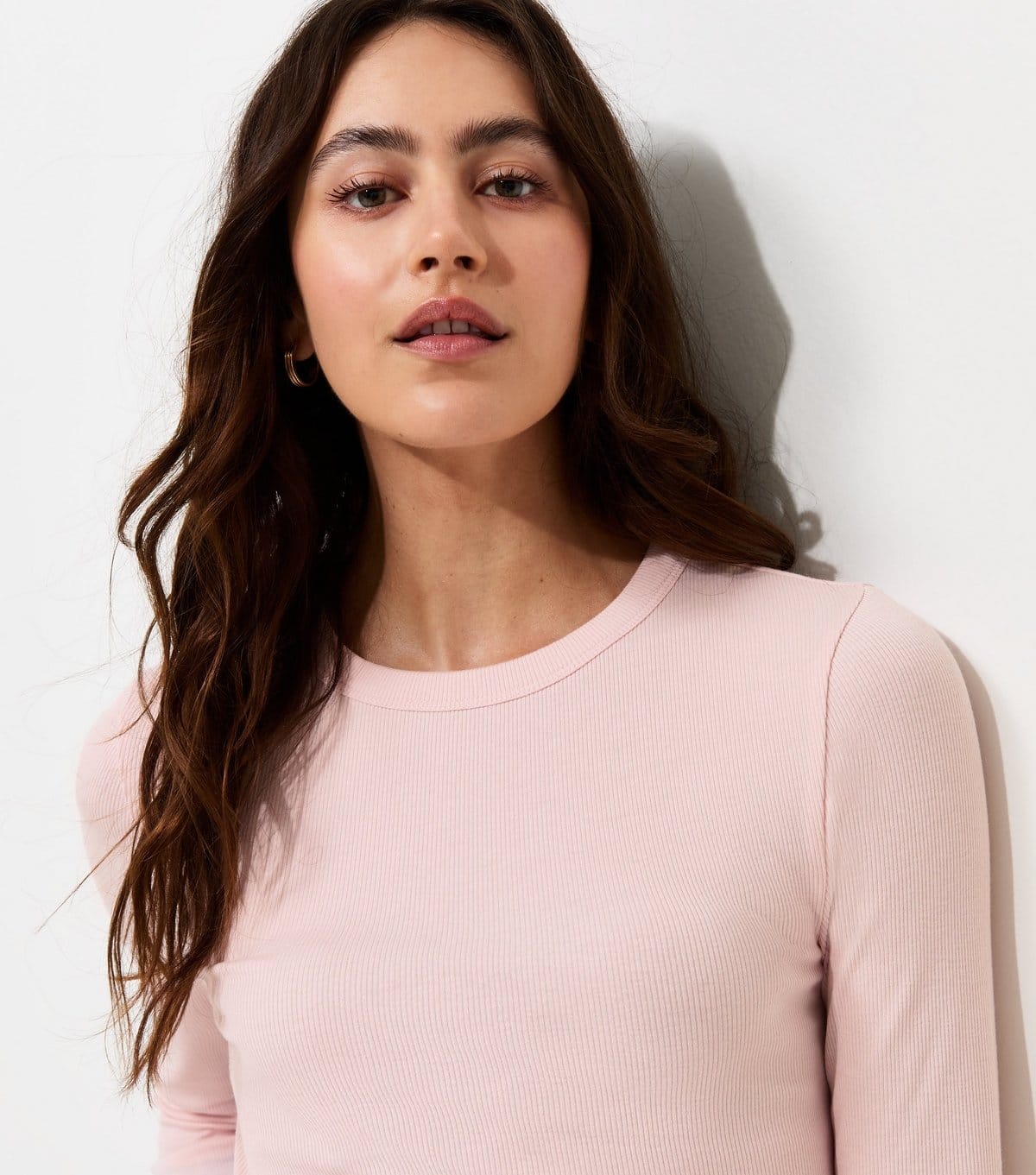 New Look Pink Cotton-Rich Ribbed Crew Neck Long Sleeve Top