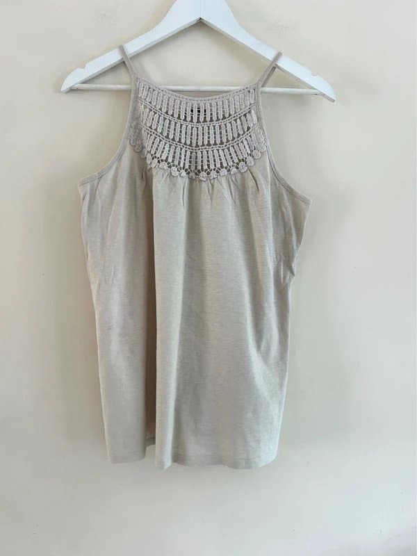 George 🌸 George Beige Crochet Lace Cami Vest Top Boho Summer Festival Holiday UK 10