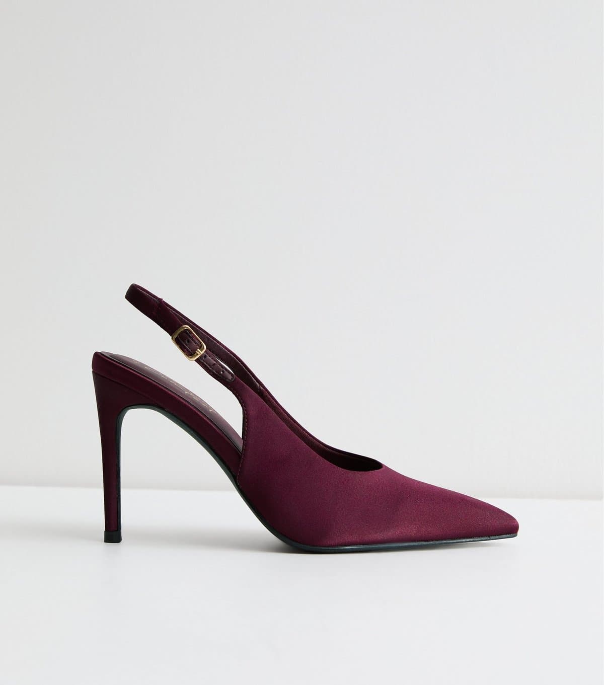 New Look Women's Dark Burgundy Satin High Vamp Slingback Court Shoes Vegan New Look
