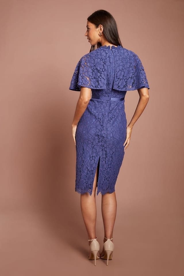 Coast Coast Women's Lace Cape Top Belted Pencil Midi Dress in Blue - 3