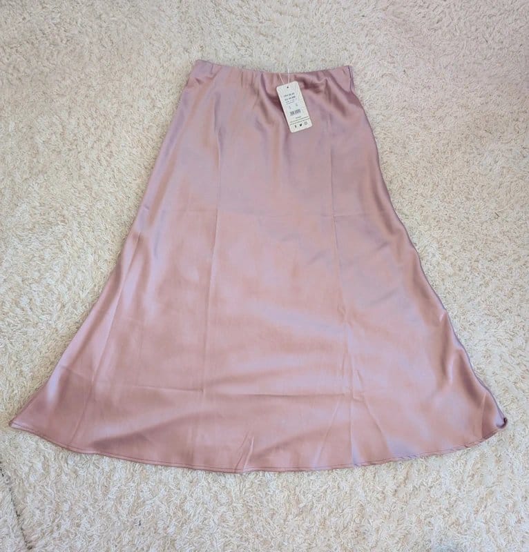 New Look Pink Satin Midi Skirt
