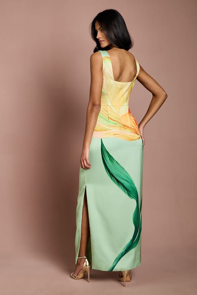 Coast Coast Women's Petite Large Scale Floral Placement Print Halterneck Pencil Dress in Sage - 3