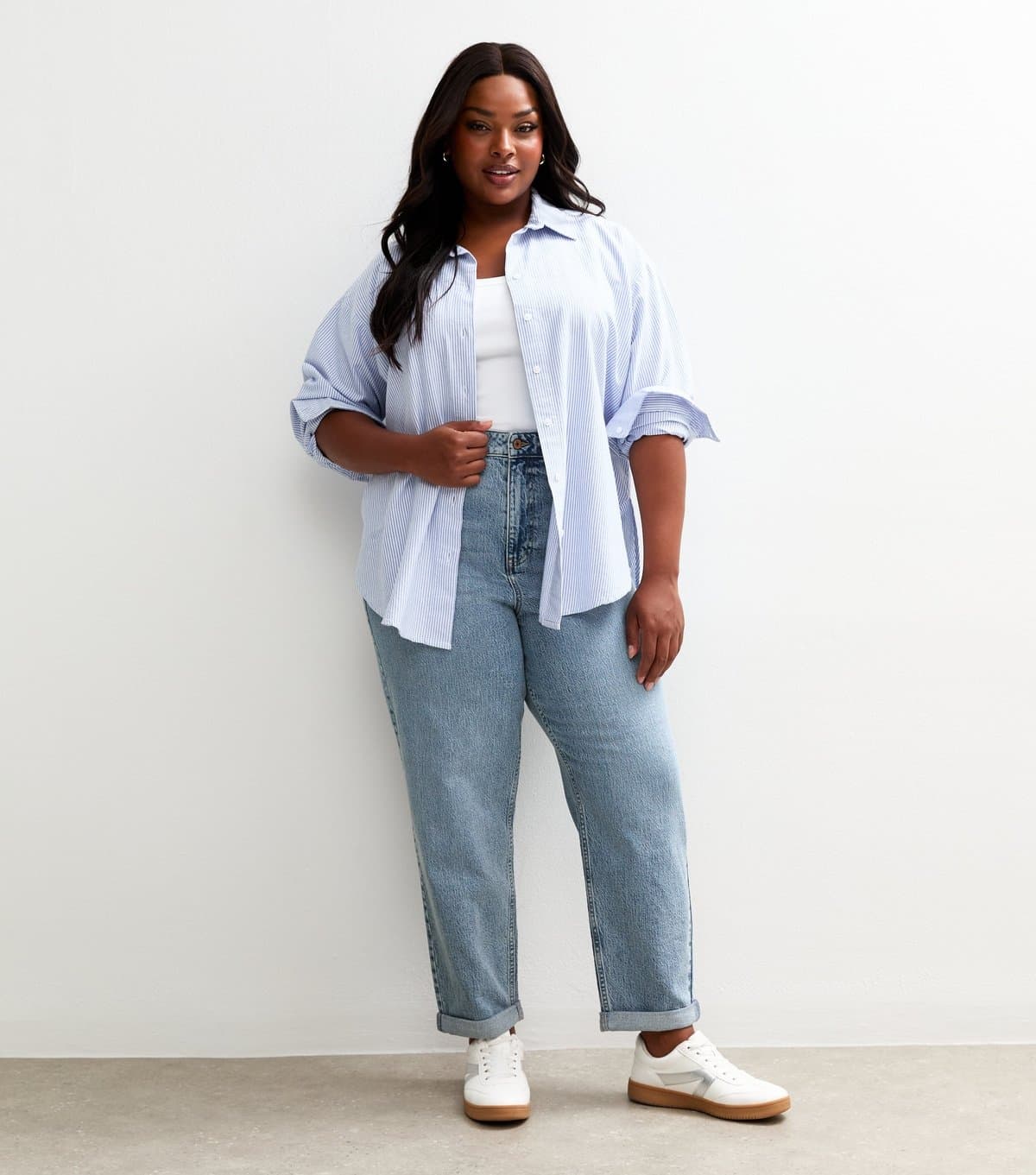 New Look Women's Plus Size Blue High Waisted Mom Jeans Curves New Look
