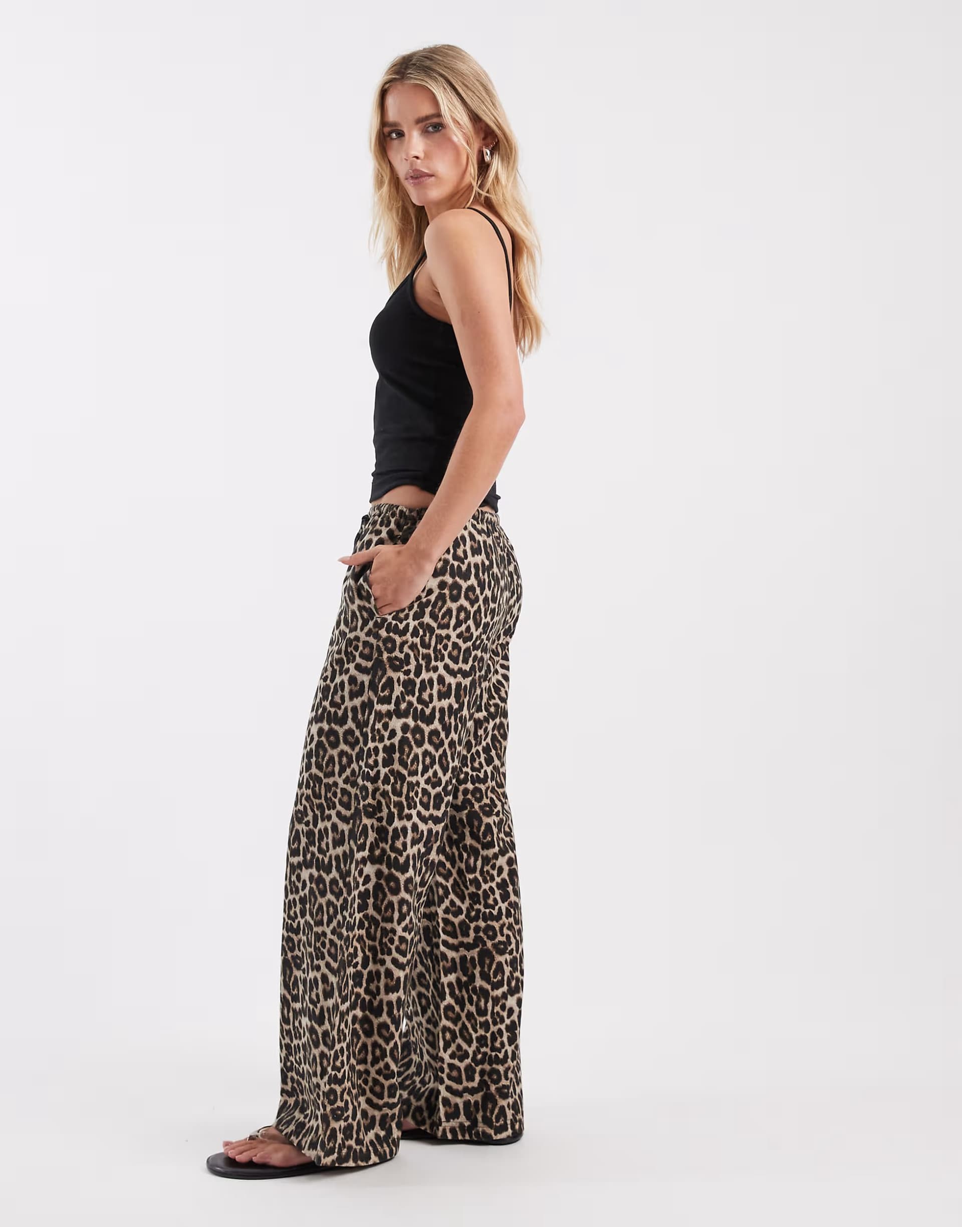 ASOS ONLY Petite tie detail pull on trousers in leopard print