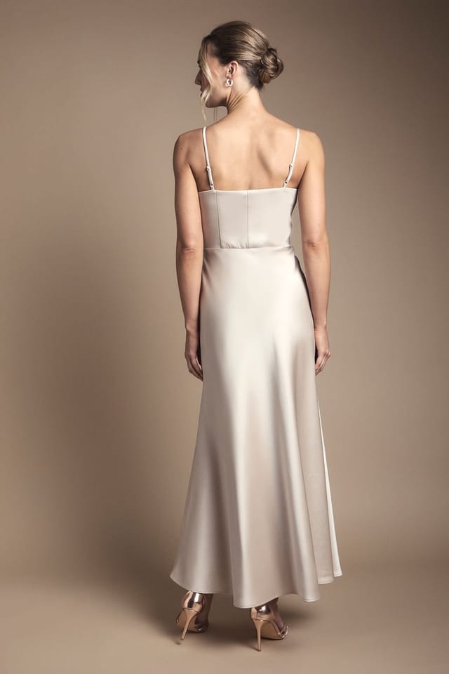 Coast Coast Women's Strappy Drape Bodice Maxi Bridesmaid Dress in Champagne - 3