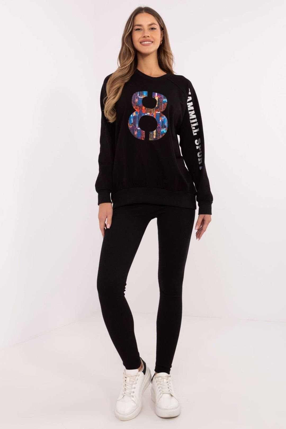 Love Lace Love Lace Black Cotton Sweatshirt & High Waist Leggings Set