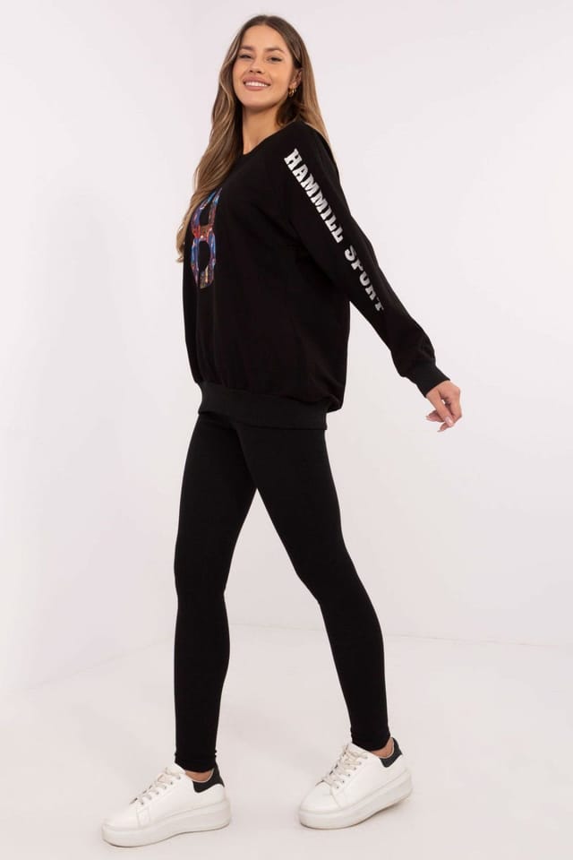 Love Lace Love Lace Women's Cotton Sweatshirt & High Waist Leggings Set in Black - 2