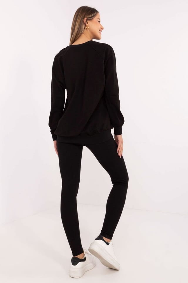 Love Lace Love Lace Women's Cotton Sweatshirt & High Waist Leggings Set in Black - 3