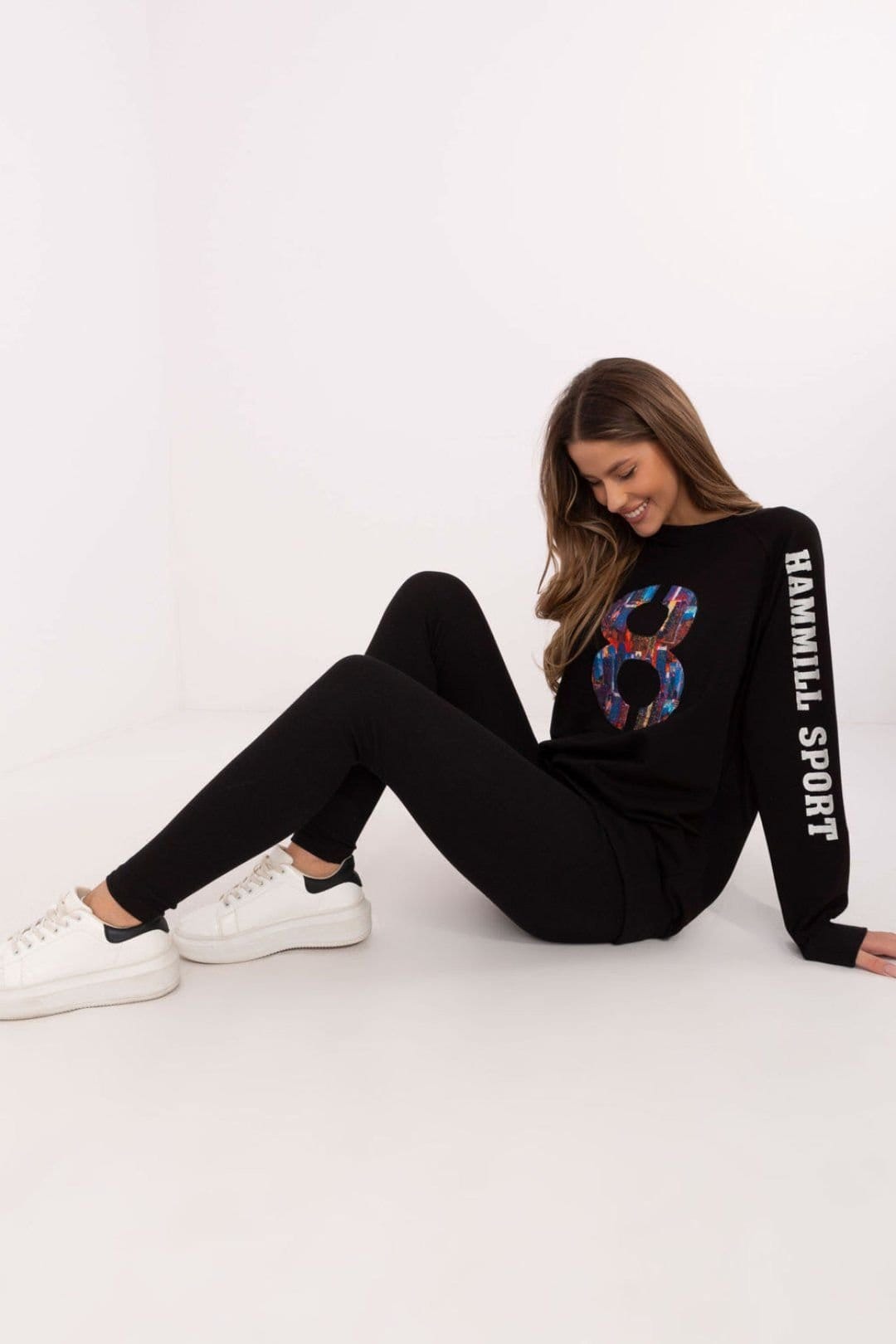 Love Lace Love Lace Women's Cotton Sweatshirt & High Waist Leggings Set in Black - 4