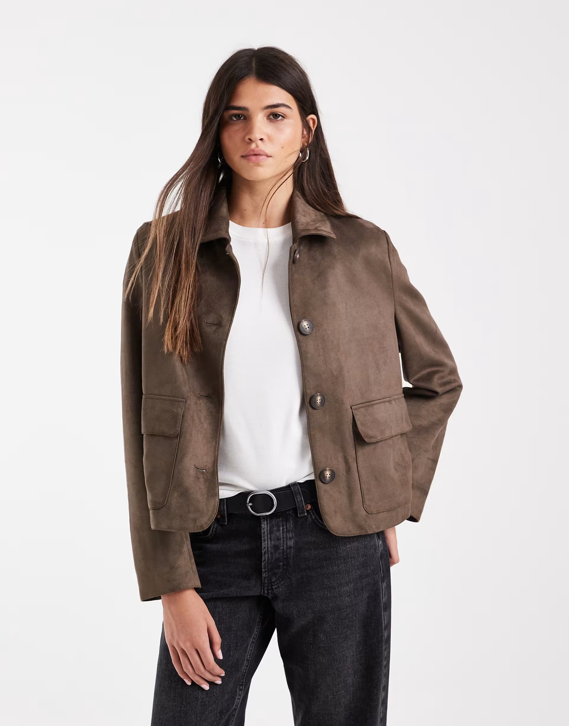 ASOS Vero Moda faux suede short jacket in chocolate brown