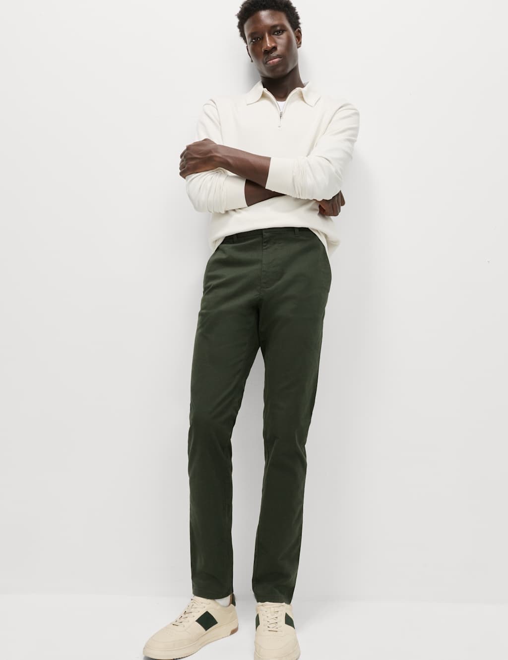 Marks & Spencer M&S Slim Fit Cotton Rich Stretch Chinos in Dark Khaki