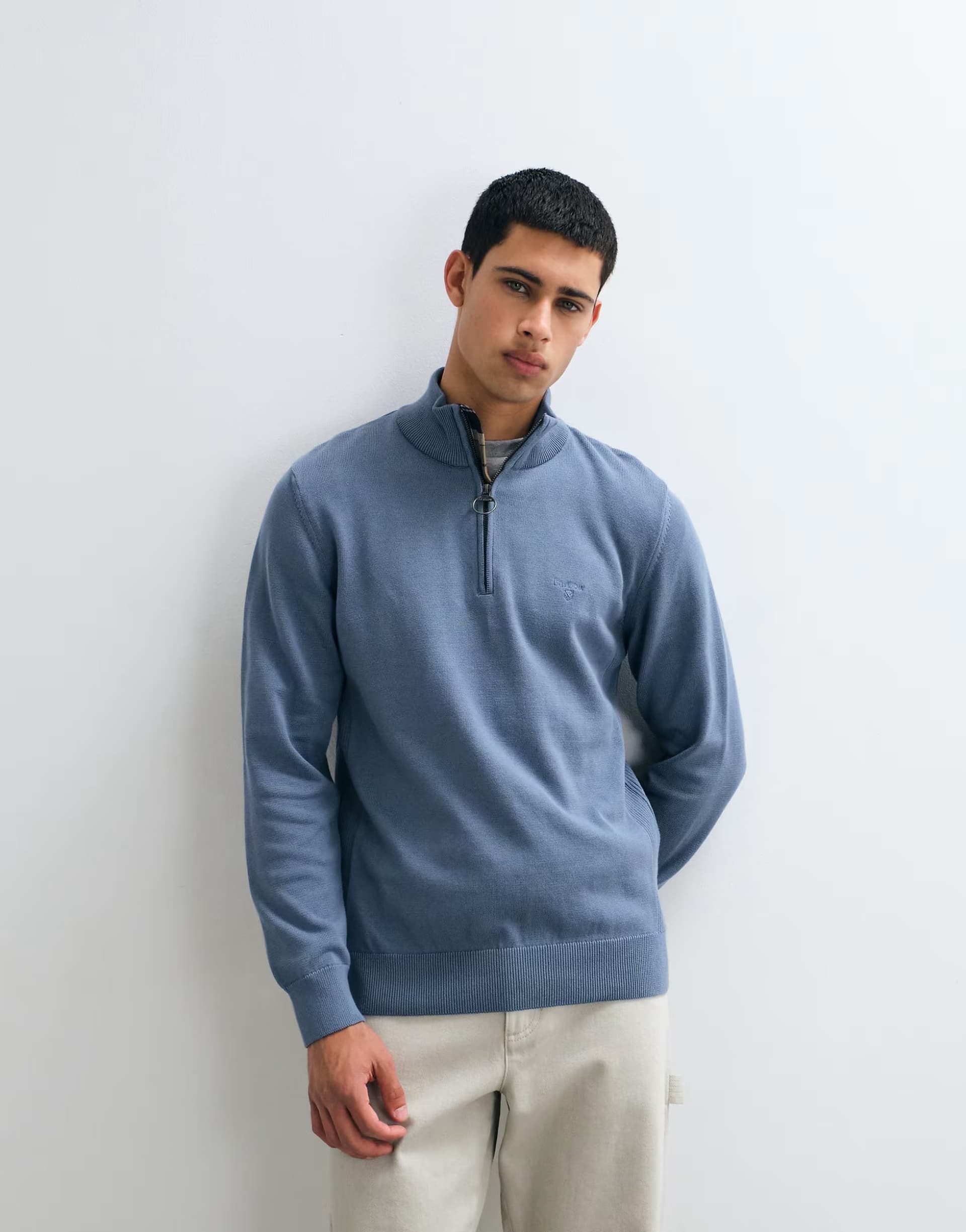 ASOS Barbour knitted half zip jumper in light blue