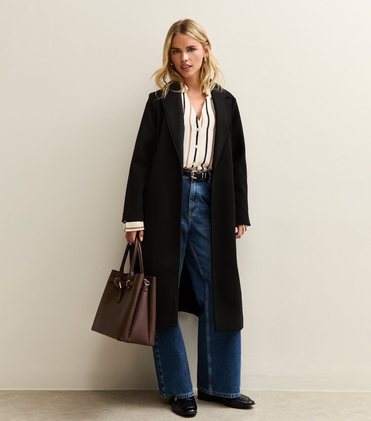 New Look New Look Black Open Front Longline Belted Coat