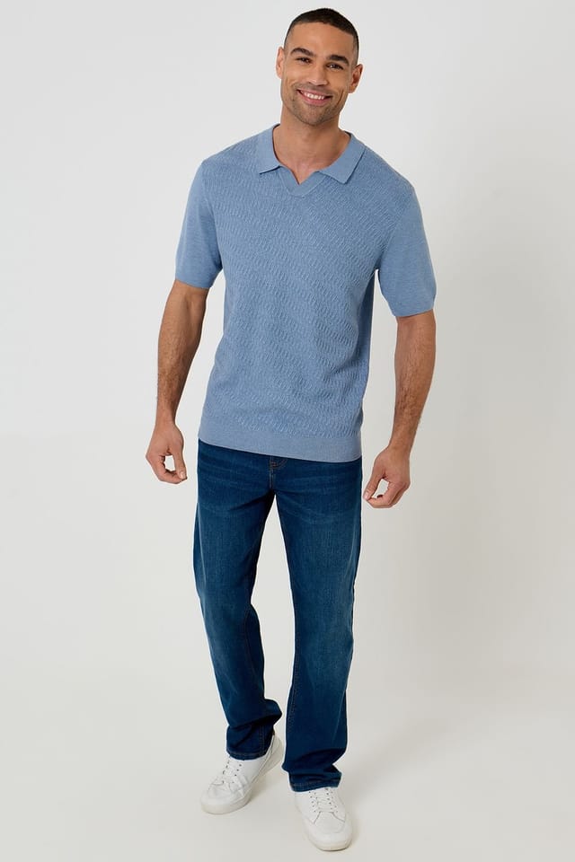 Threadbare threadbare Men's Textured Knit Trophy Neck Polo in Blue - 3