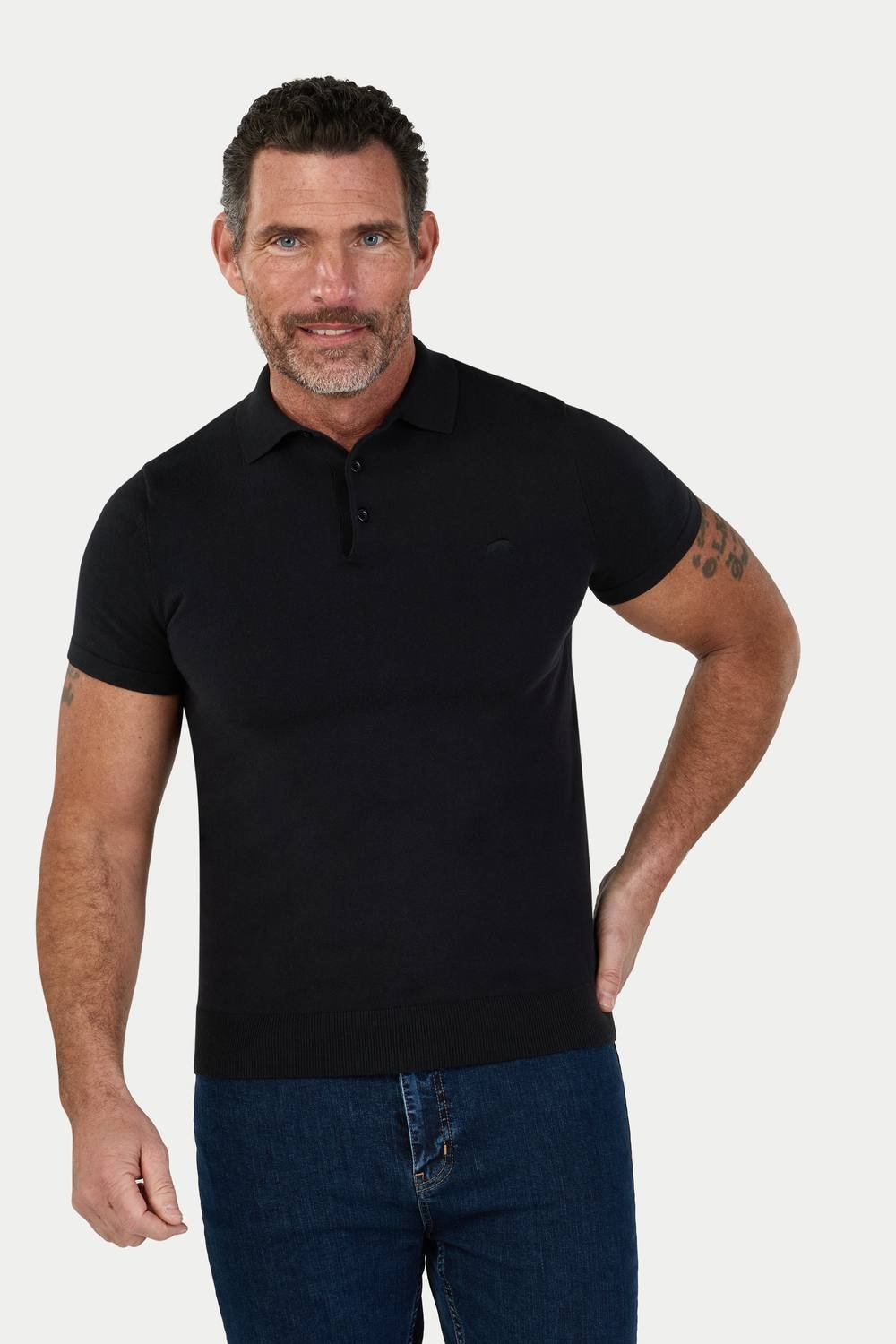 raging bull Raging Bull Men's Short Sleeve Knitted Polo in Black - 2
