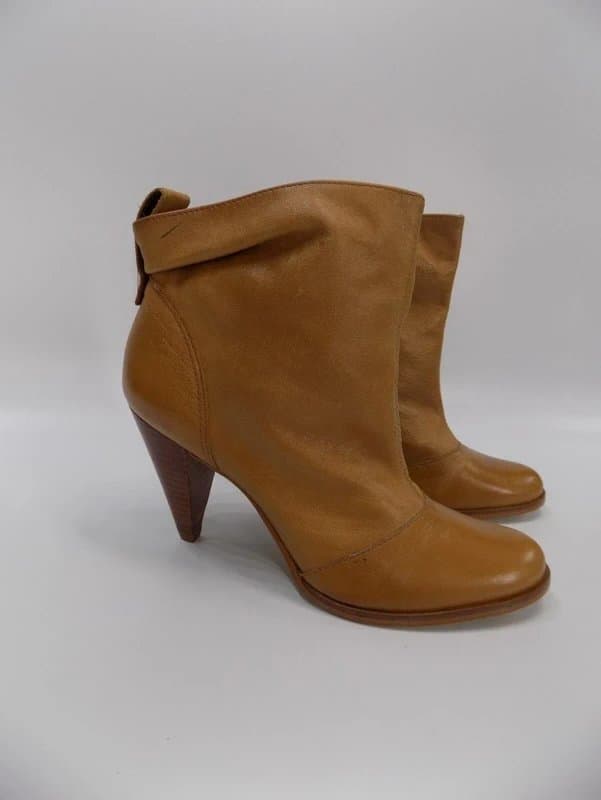 Dune London Dune Boots Tan Leather UK 5 EU 38 Womens Slouch Pull On Block Cone Heel Ankle
