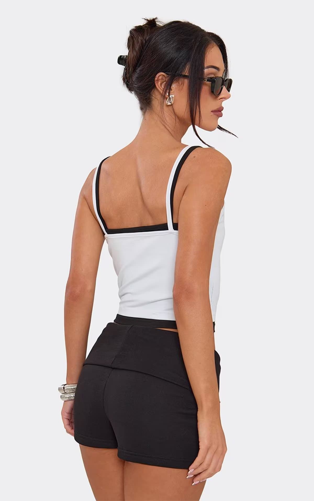 EGO EGO Black And White Scoop Neck Double Layered Top