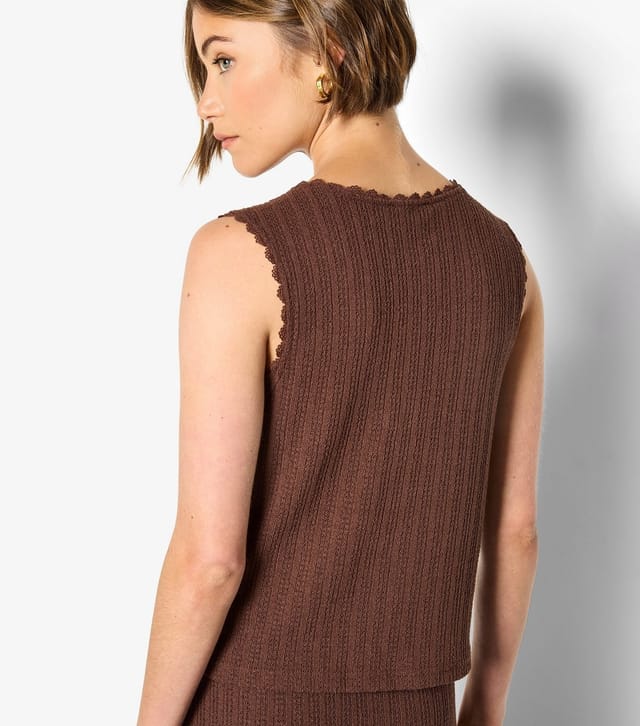 Apricot Women's Dark Brown Tie Front Pointelle Top Apricot New Look - 3