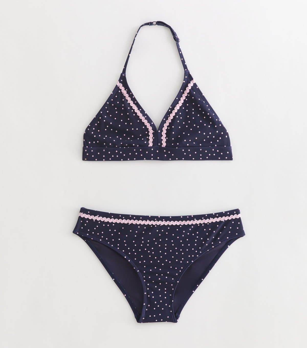 New Look Girls' Blue Polka Dot Triangle Bikini Top and Bottoms Set New Look