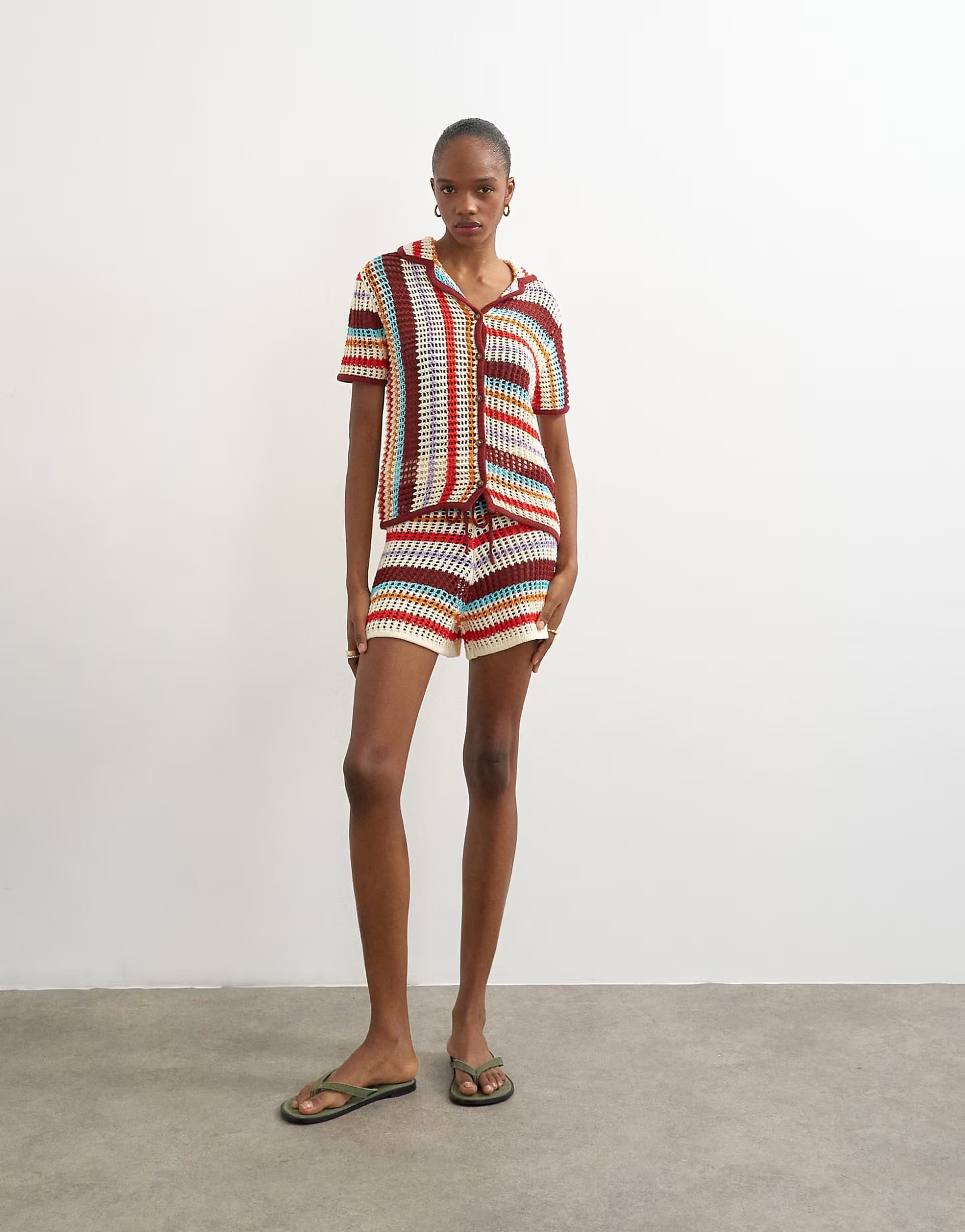 ASOS Topshop knitted crochet stripe shirt and short co-ord