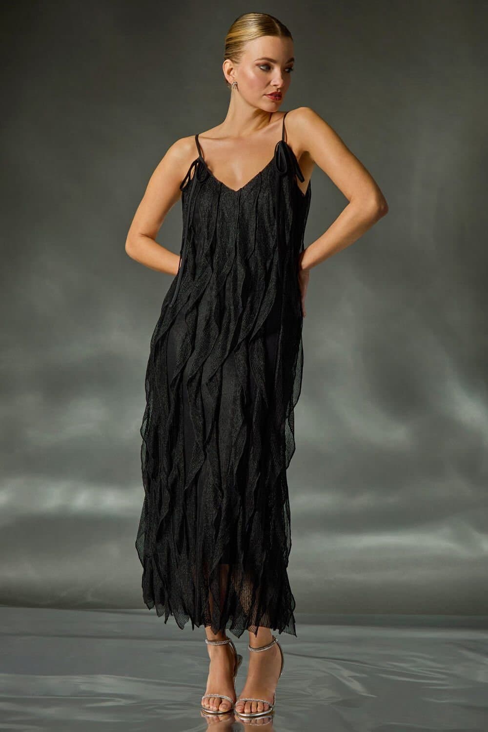 DUSK Dusk Women's Frill Stretch Maxi Dress in Black