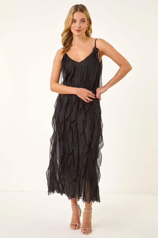 DUSK Dusk Women's Frill Stretch Maxi Dress in Black - 2
