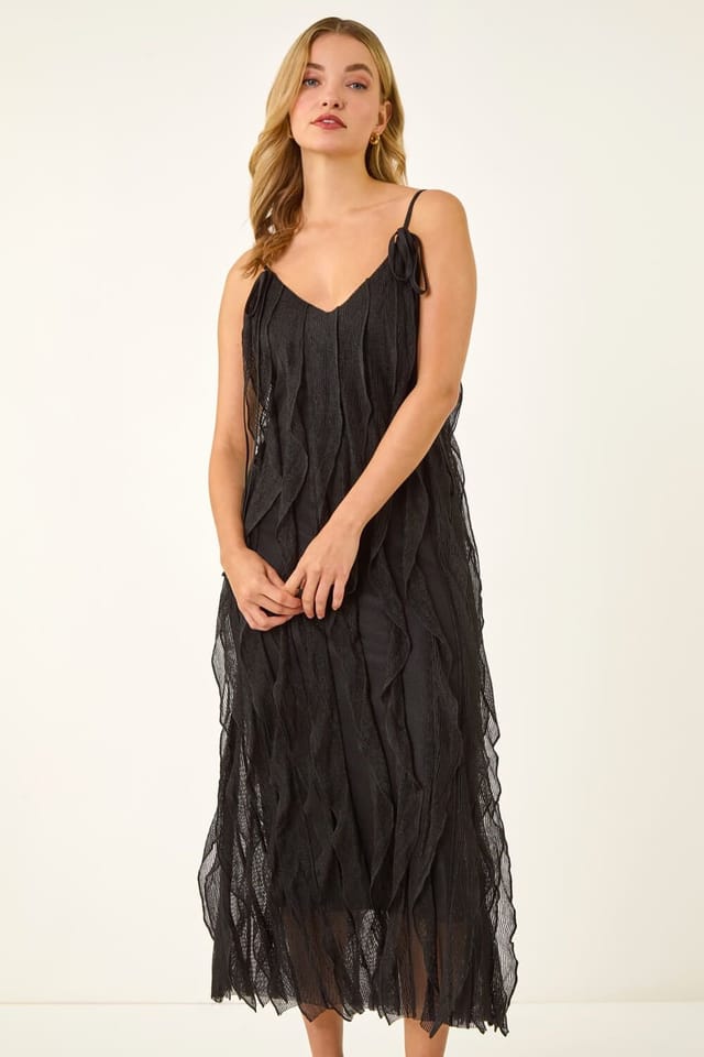 DUSK Dusk Women's Frill Stretch Maxi Dress in Black - 3
