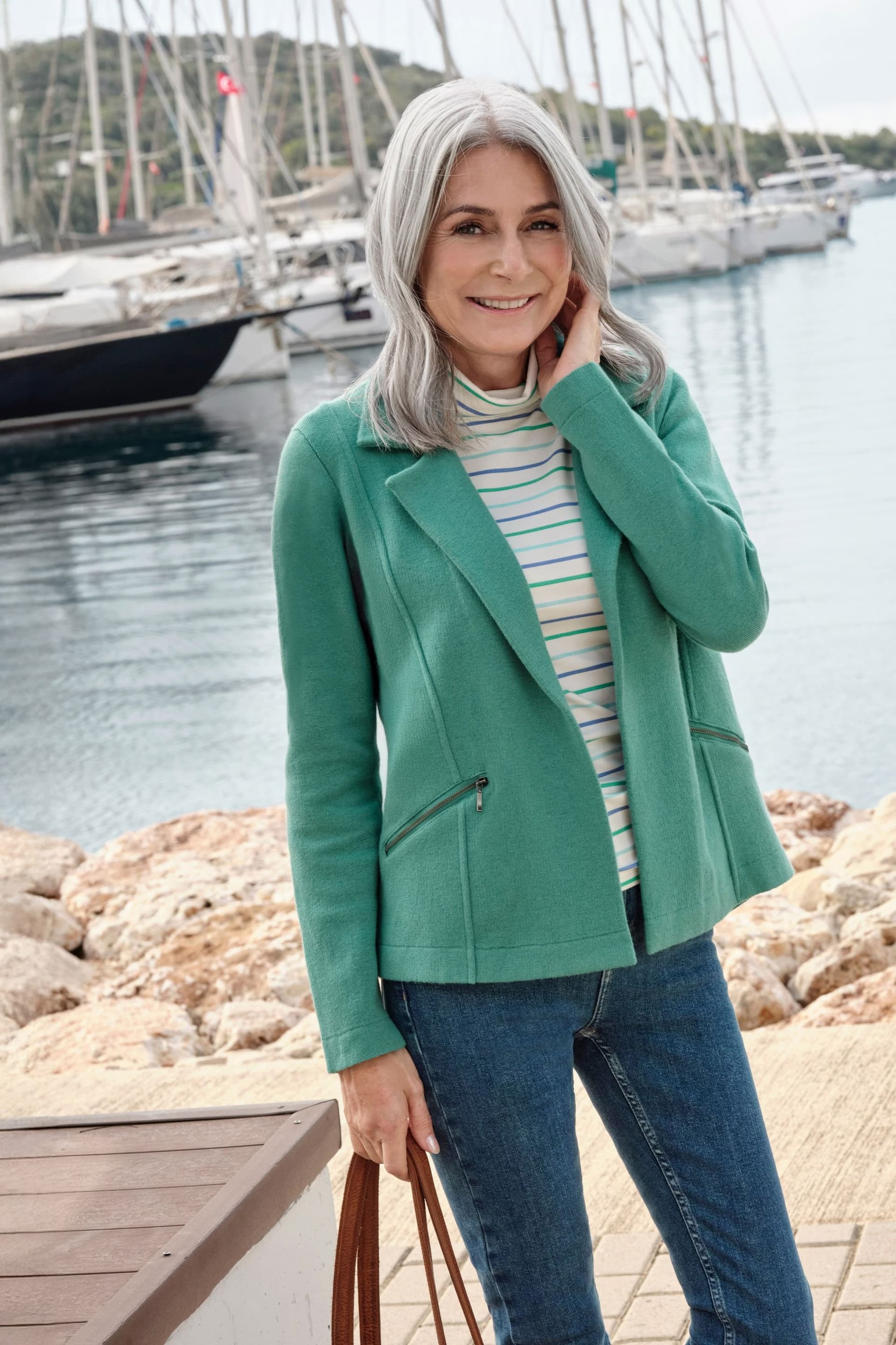 WoolOvers WoolOvers Women's Cotton Blend Edge to Edge Jacket in Green