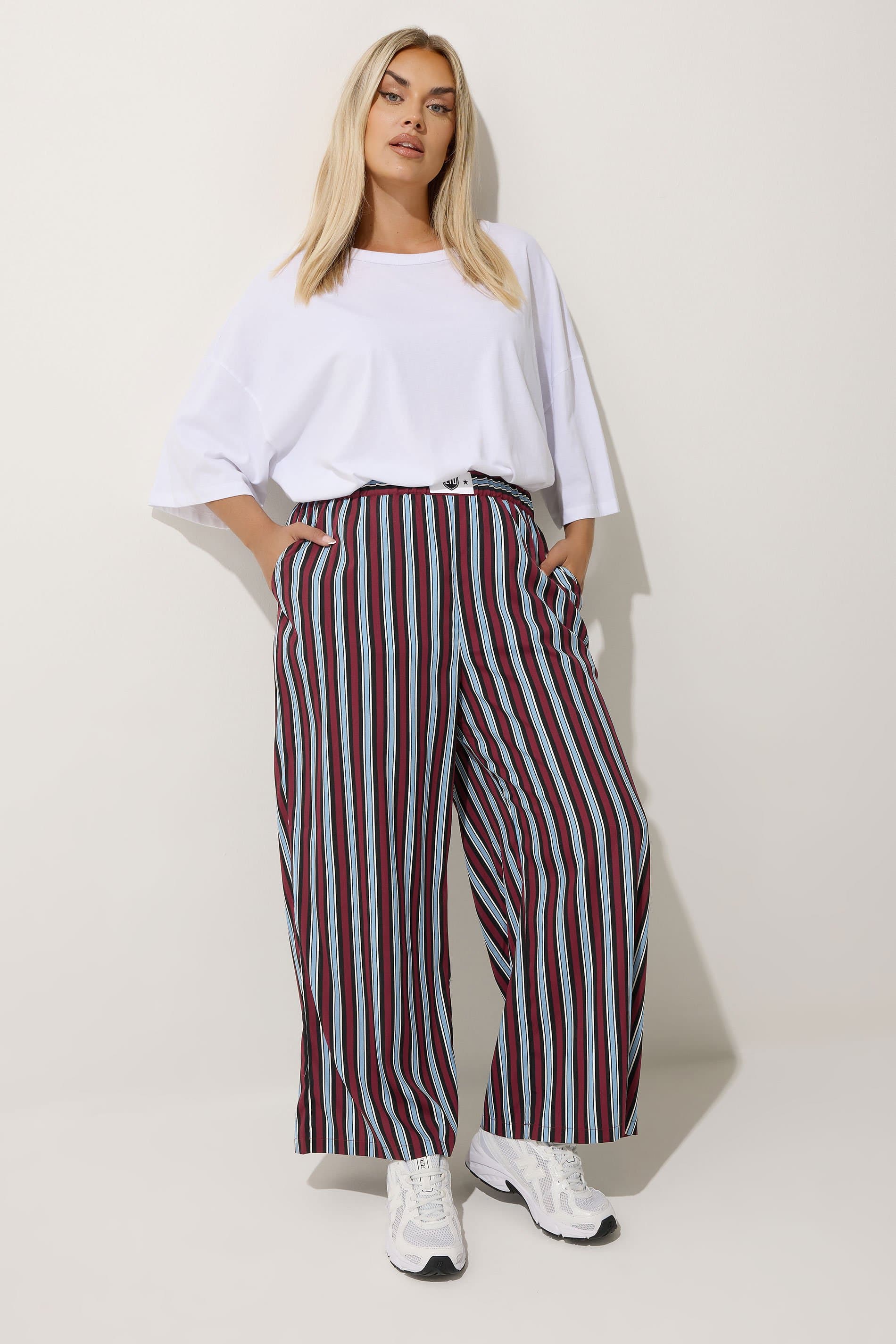 Limited Collection Plus Size Blue Stripe Boxer Waist Trousers