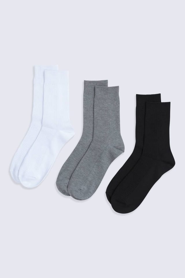 Animal Animal Men's 3 Pack 'Flynn' Ribbed Comfortable Warm Cosy Quarter Length Calf Socks in Black - 2