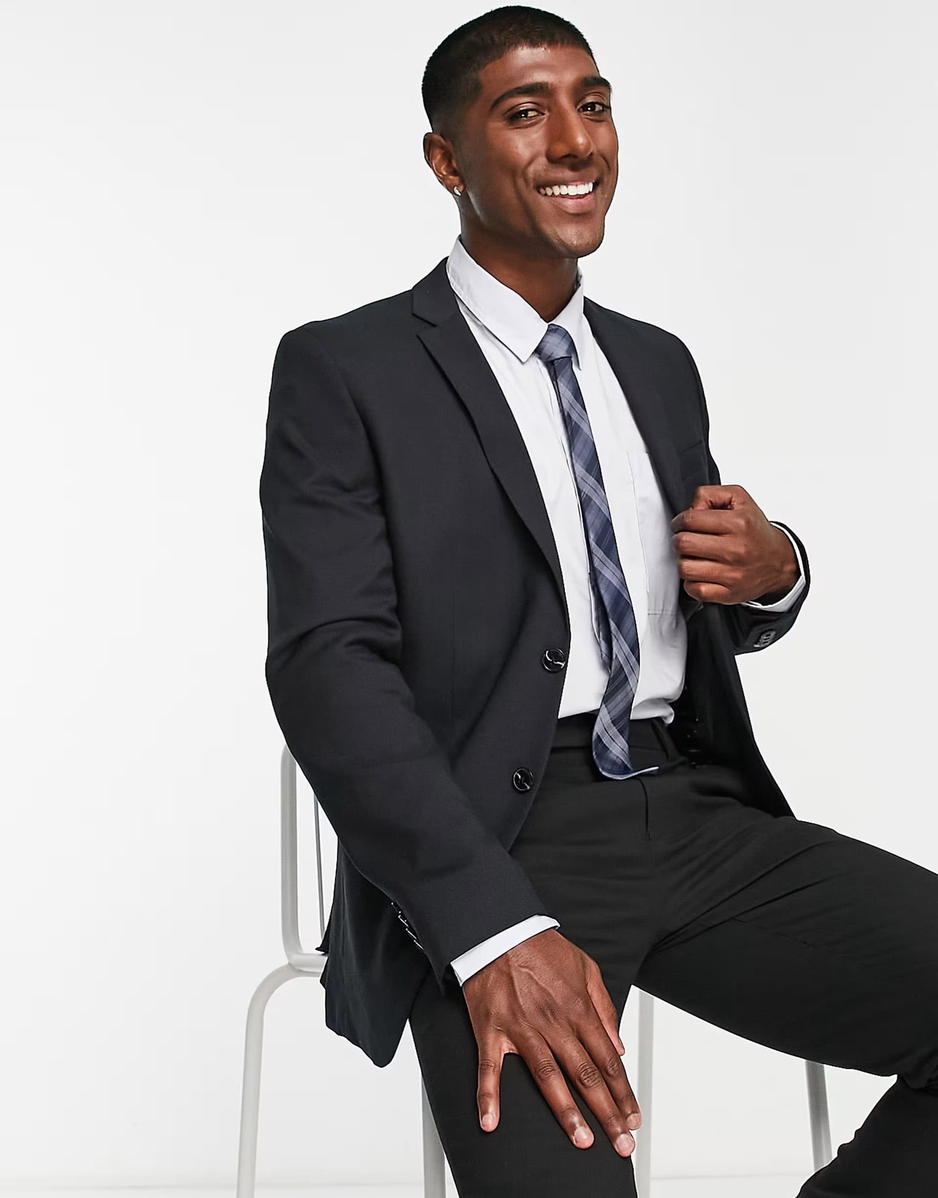 ASOS Jack & Jones Premium super slim fit stretch wool mix suit jacket in black