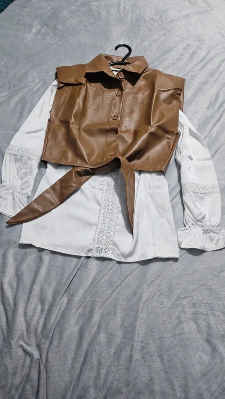 Rebellious Women’s XS Satin Ruffle Shirt & Leather Waistcoat | Chic Statement Outfit - 1