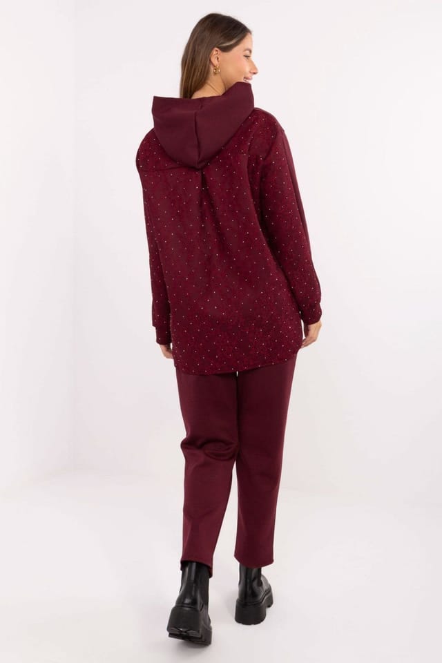 Love Lace Love Lace Women's Lace Back Jet Stone Hoodie Jogger Set in Burgundy - 3