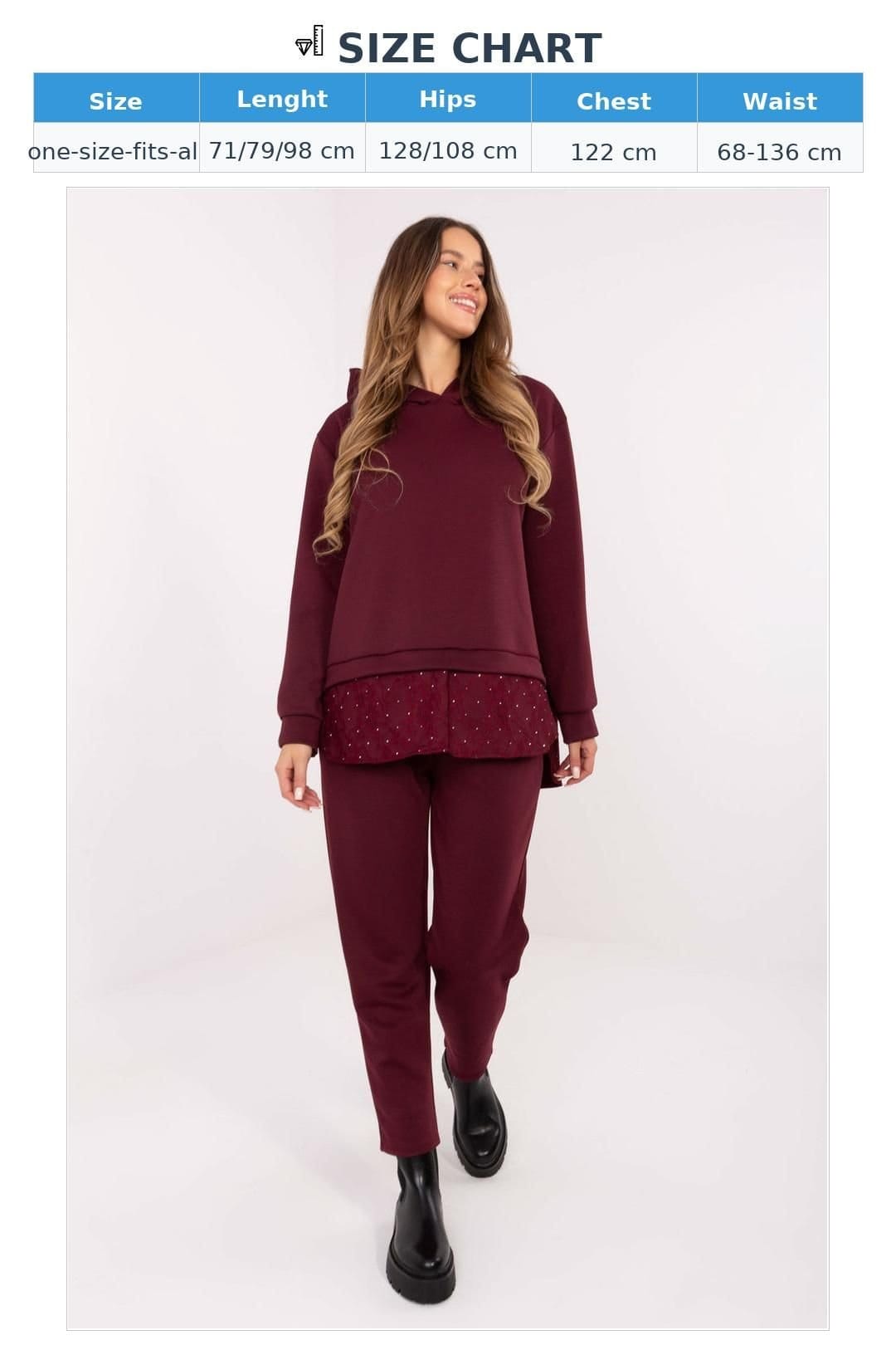 Love Lace Love Lace Women's Lace Back Jet Stone Hoodie Jogger Set in Burgundy - 4