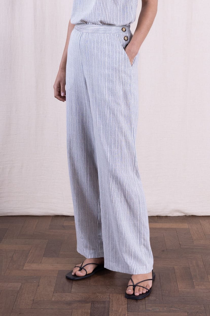Nomads Clothing Nomads Clothing Women's Women Linen Wide Leg Striped Trousers in Natural - 1