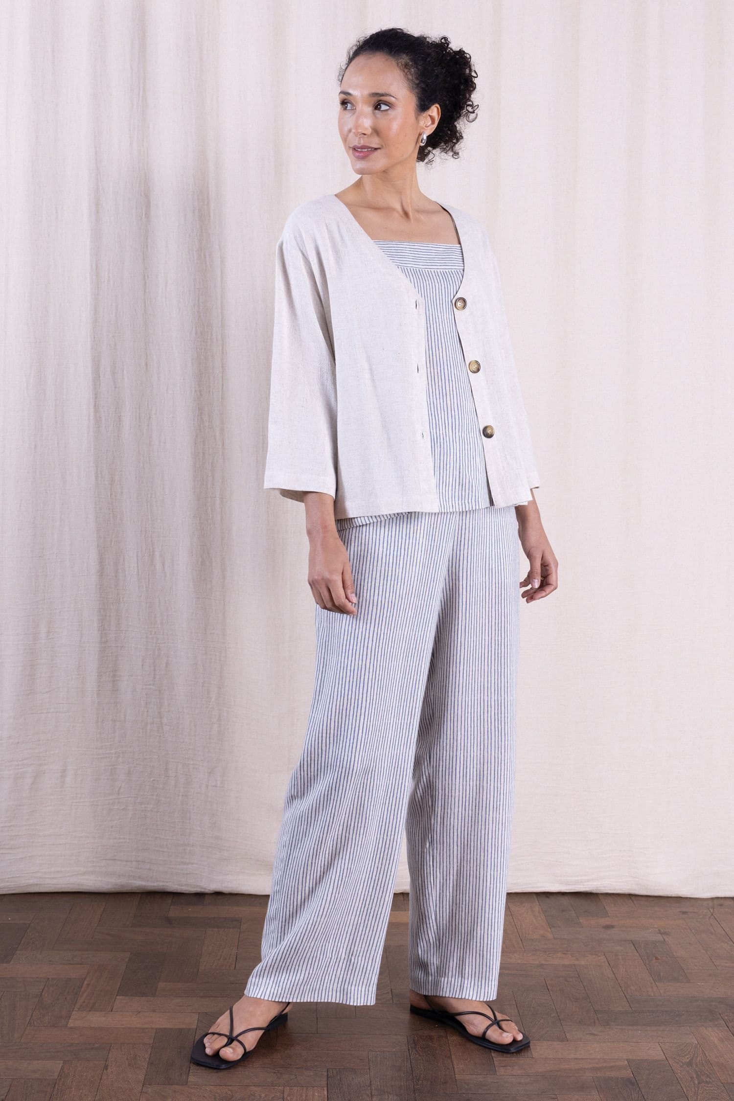 Nomads Clothing Nomads Clothing Women's Women Linen Wide Leg Striped Trousers in Natural - 4