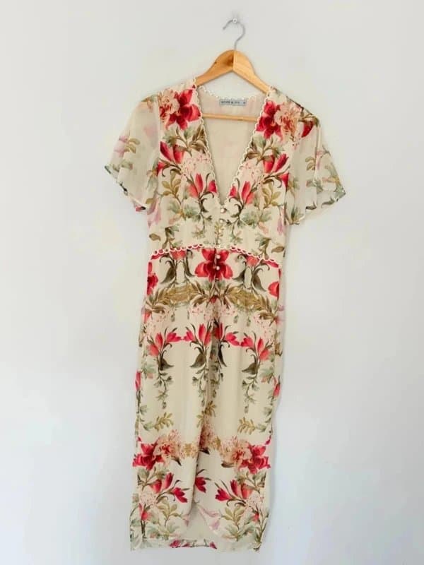 Hope & Ivy Hope & Ivy Dress Size UK 12 Cream Floral Midi Wedding Guest Formal . . a