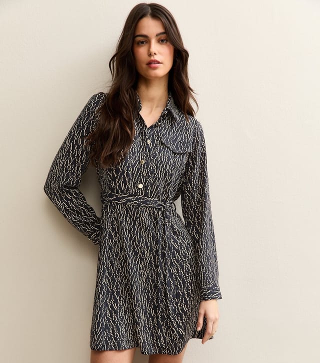 New Look Women's Black Squiggle Print Mini Shirt Dress New Look - 2