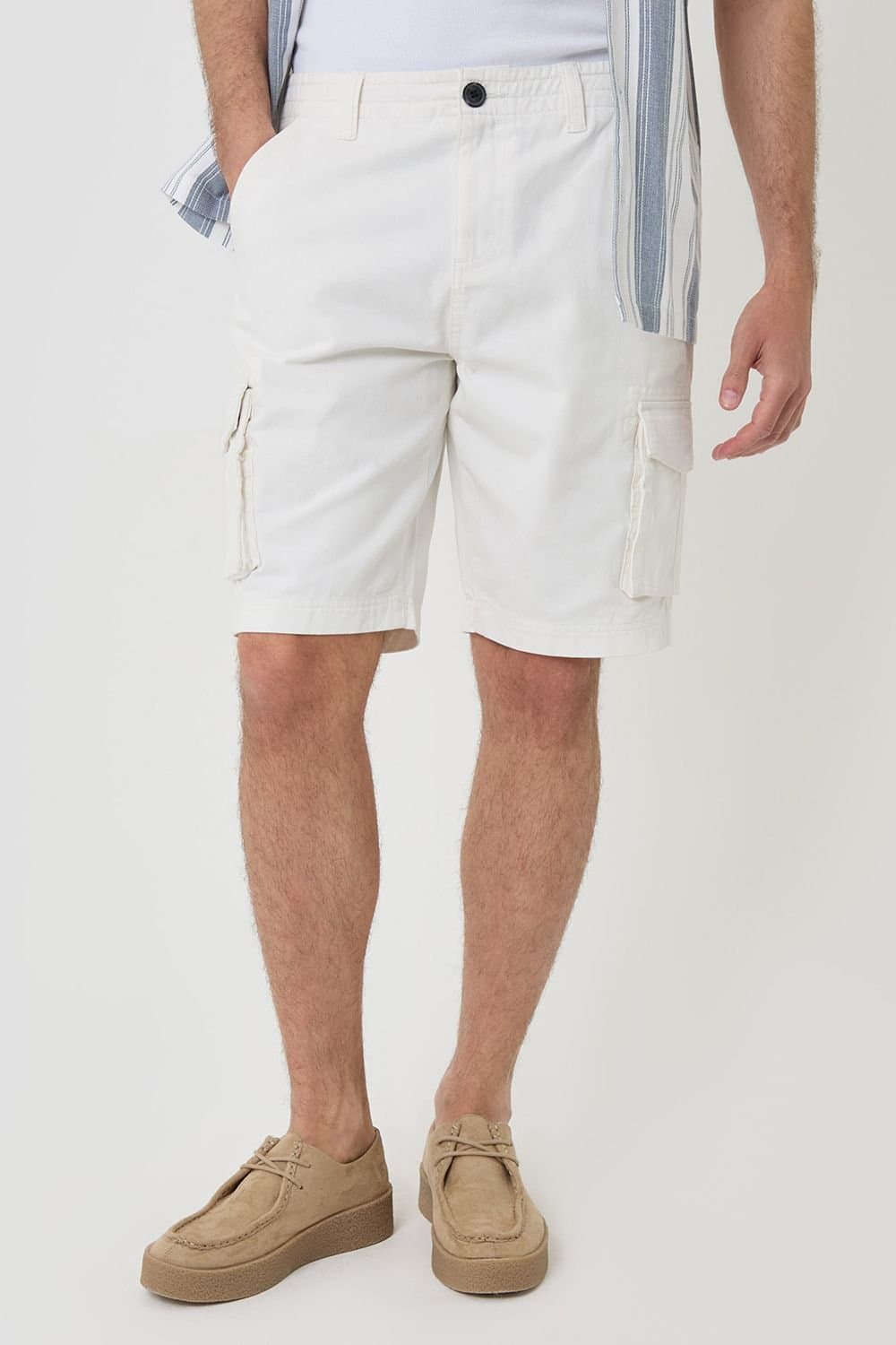 Threadbare Threadbare Men's Cotton Twill Cargo Shorts in White