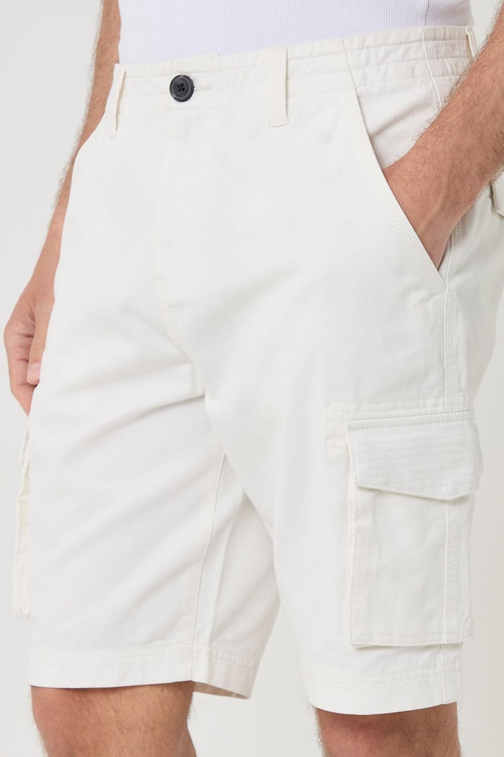 Threadbare Threadbare Men's Cotton Twill Cargo Shorts in White - 4