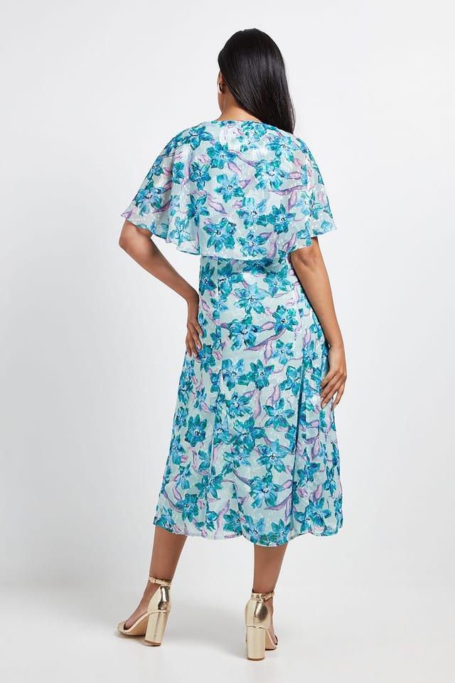 Wallis Wallis Women's Petite Floral Burn Out Cape Sleeve Midi Dress in Mint - 3