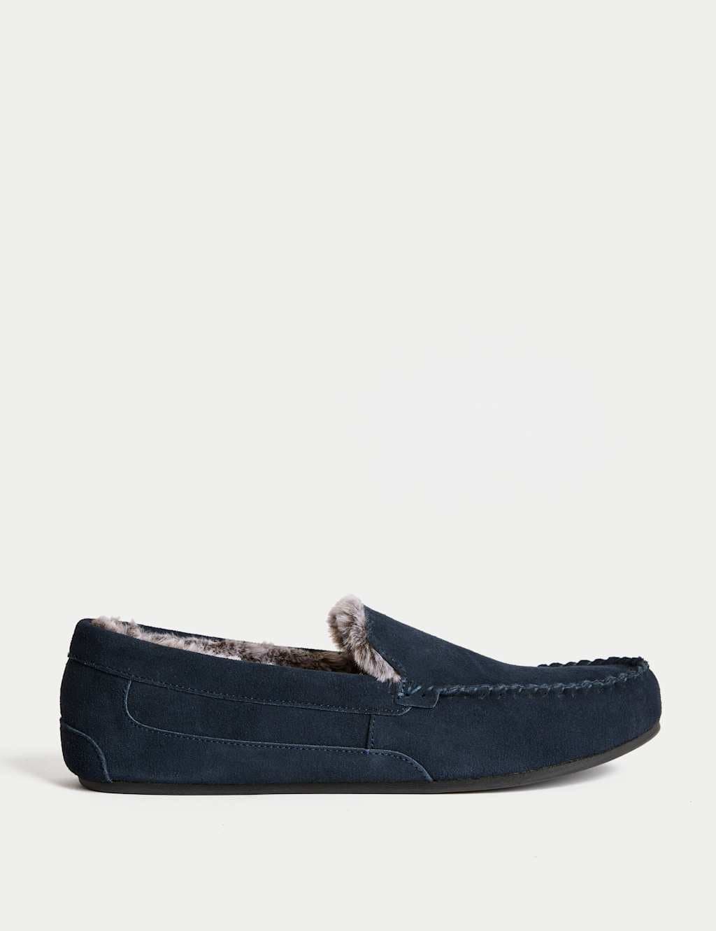 Marks & Spencer M&S Suede Fleece Lined Moccasin Slippers Navy