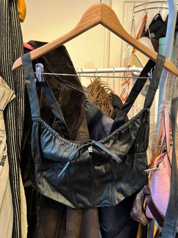 Bershka Leather corset style tie crop top