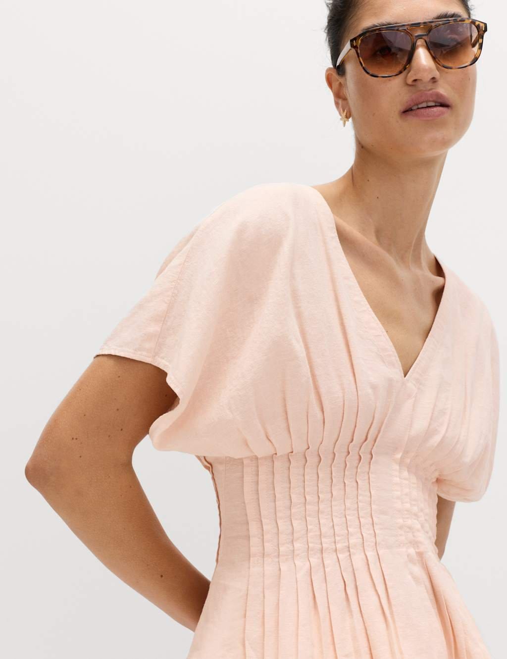 M&S Peach Linen V-Neckline Top
